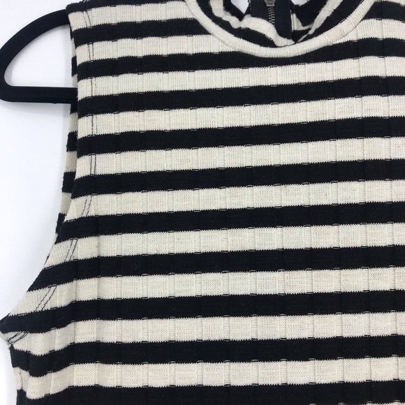 Forever 21 Ribbed Striped Bodycon Dress Mock Neck Black Cream Minimalist Chic M - Picture 5 of 9